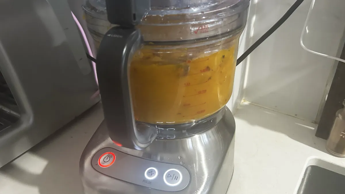 Breville Paradice 9 in use, blending pumpkin