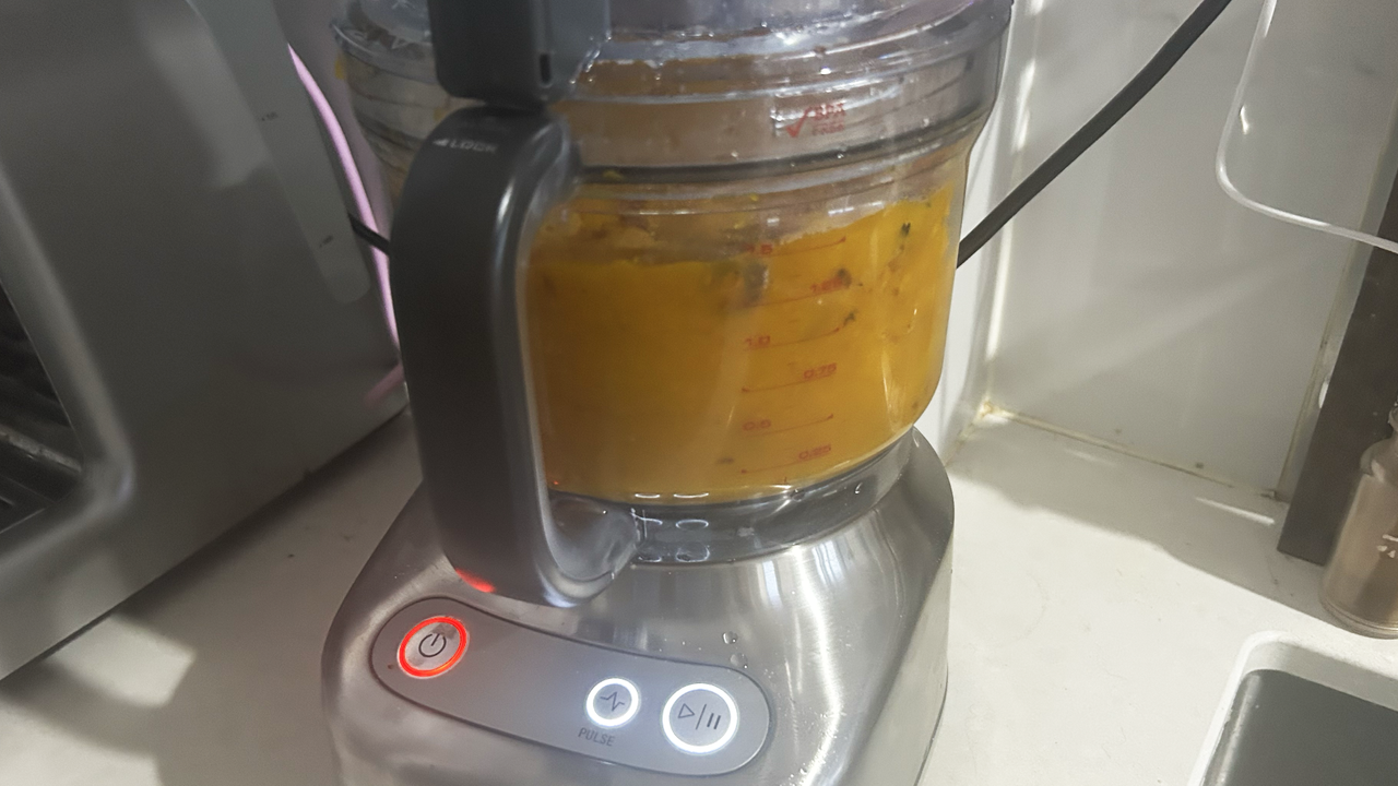 Breville Paradice 9 in use, blending pumpkin