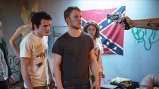 Anton Yelchin, Joe Cole, and Alia Shawkat in "Green Room"