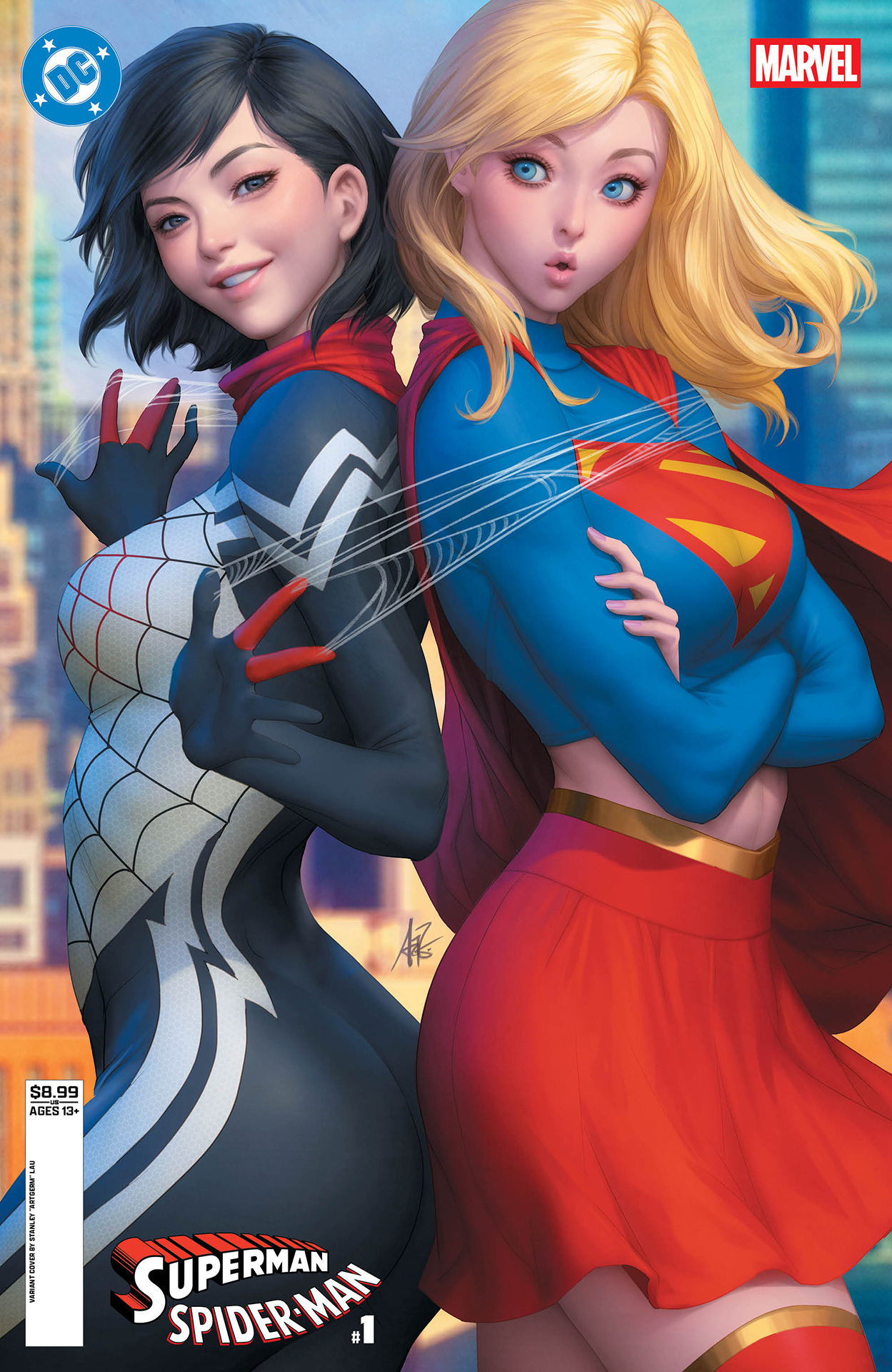 Silk and Supergirl posing back to back by Stanley 'Artgerm' Lau