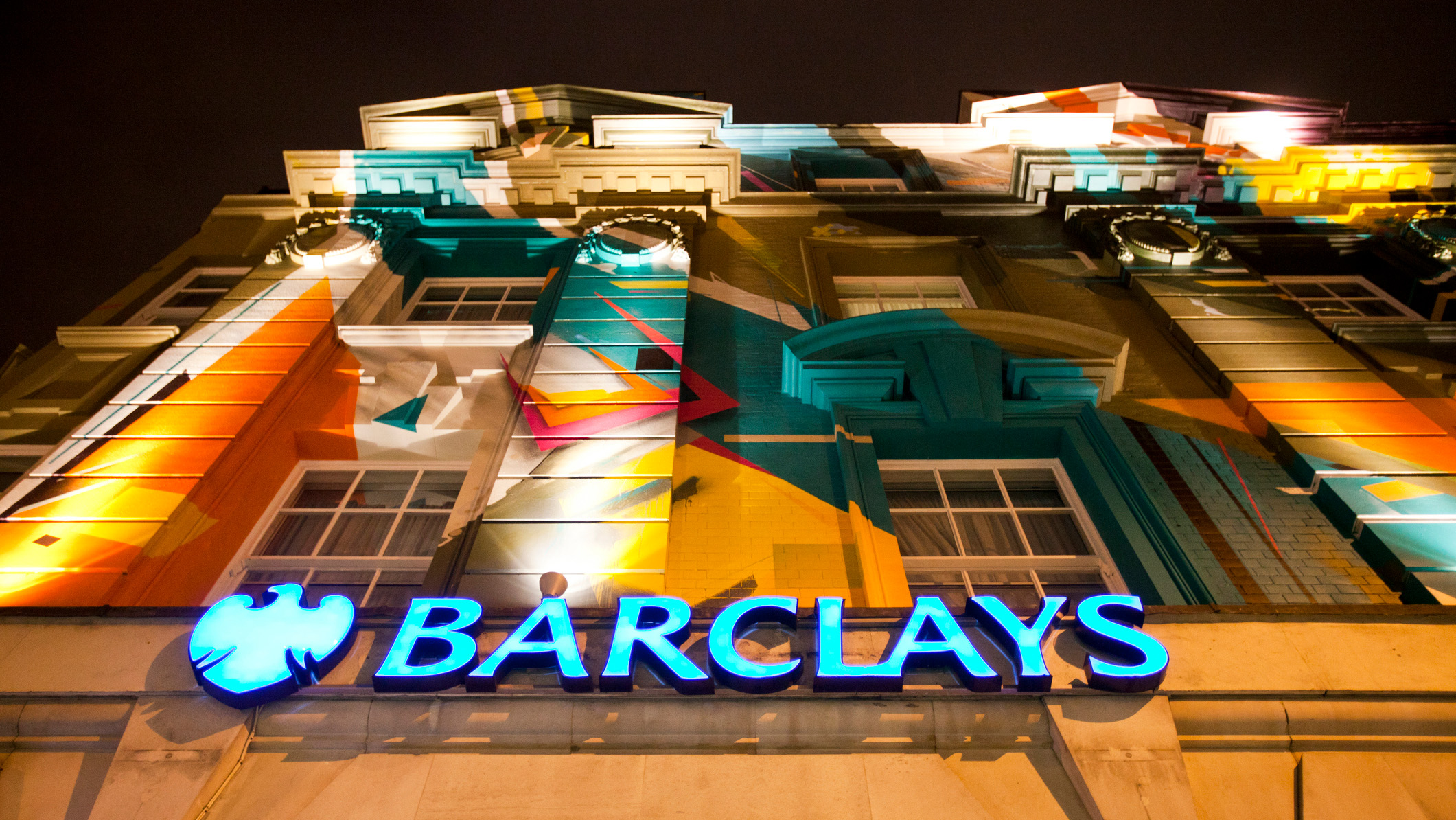 The Barclays bank sign at its HQ