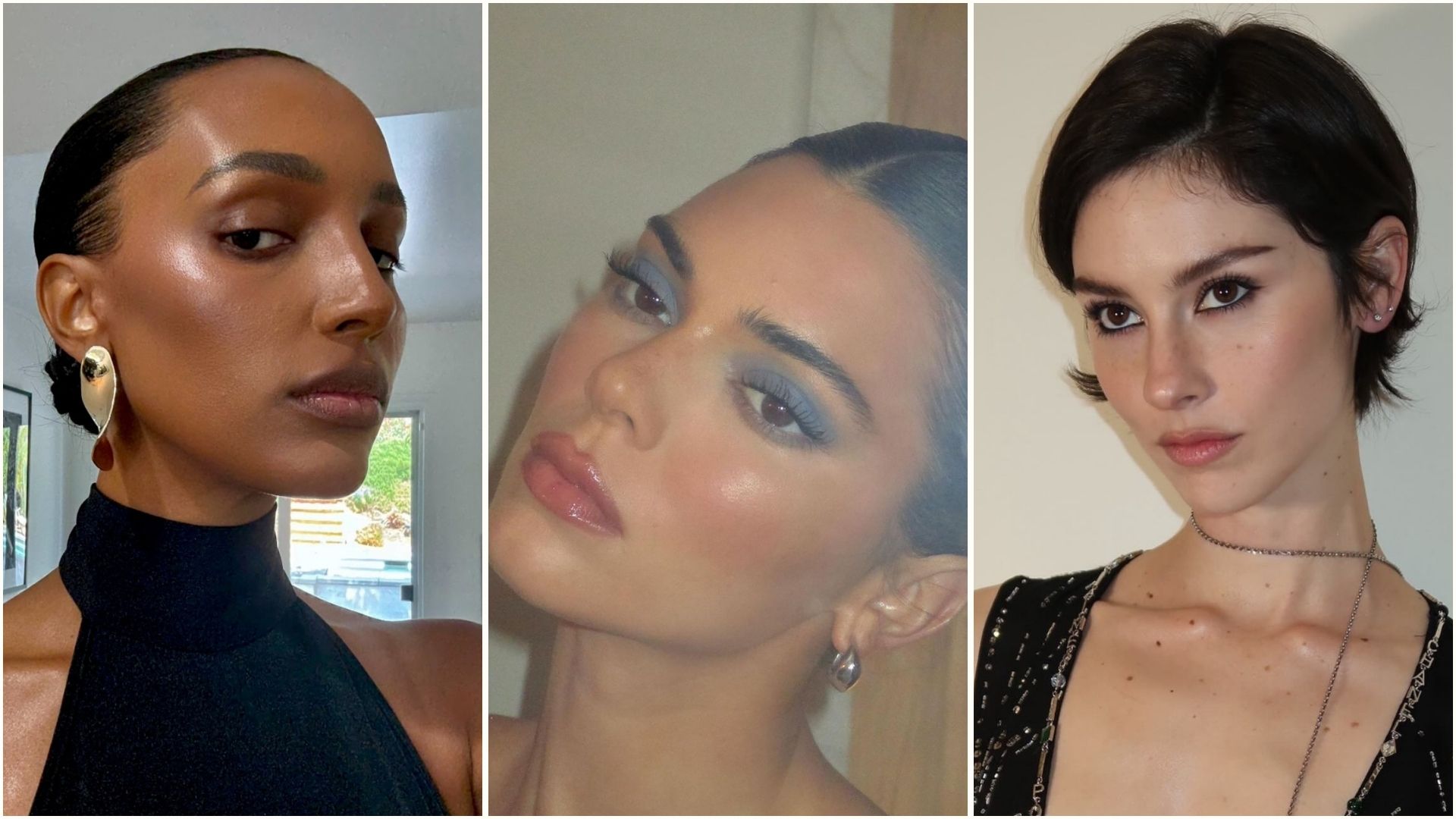 A collage of @jastookes, @kendalljenner, and Gracie Abrams, all with brown eyes 