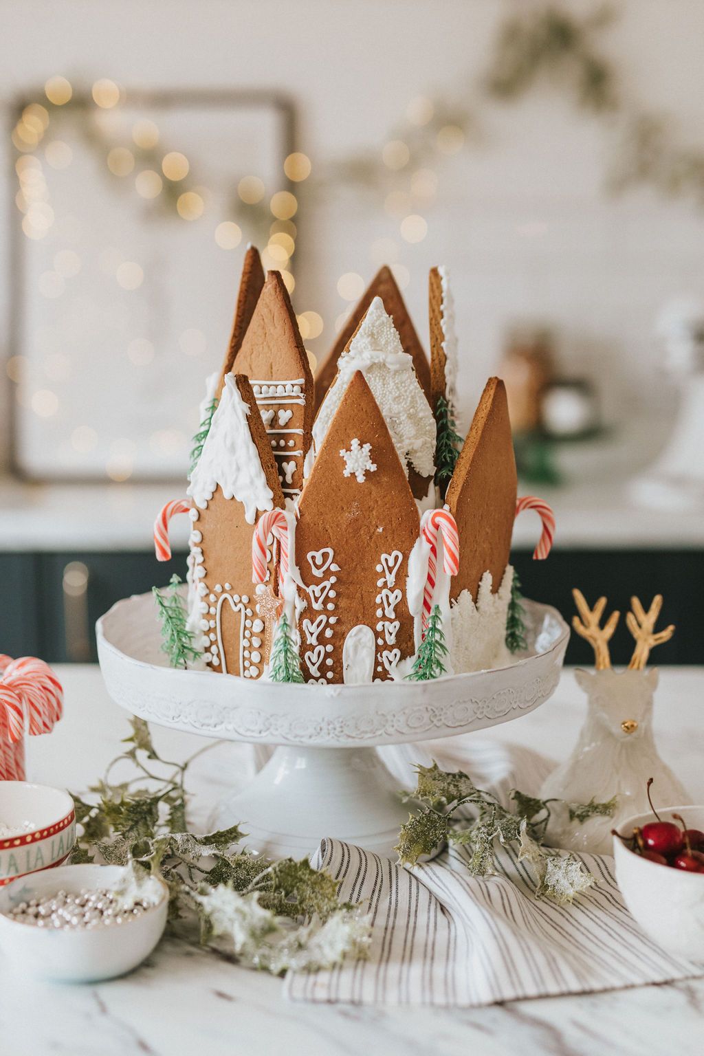 Cherry &amp; Almond Cake with gingerbread on Anthropologie cake stand