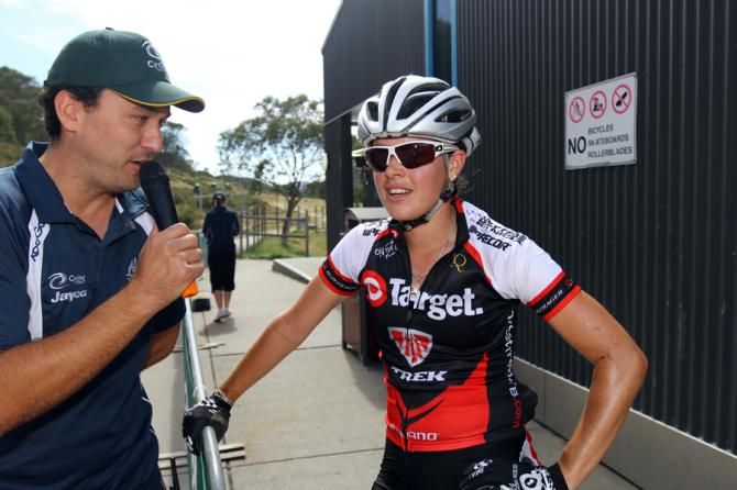 Bec Henderson is interviewed after her win