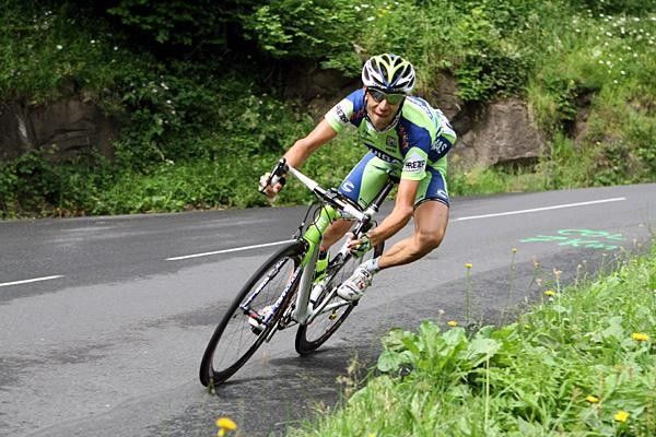 Closely followed by Vincenzo Nibali (Liquigas).