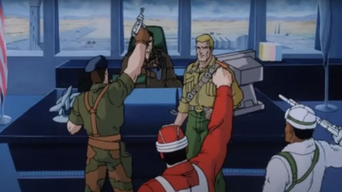 Duke, Flint and other G.I. Joe members shouting &quot;Yo Joe&quot;