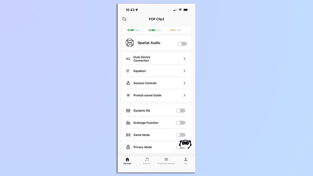 screenshot taken from the SoundPEATS app for the SoundPEATS UU2 earbuds showing the settings