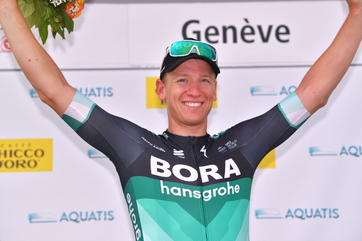 Pascal Ackermann celebrates his stage 5 win