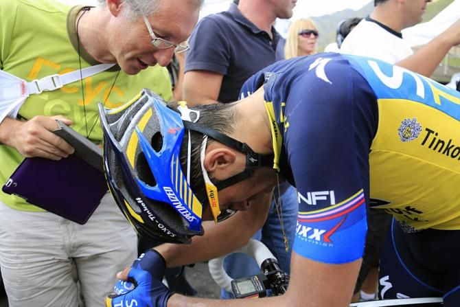 Alberto Contador (Saxo-Tinkoff) recovers from his stage-winning effort.