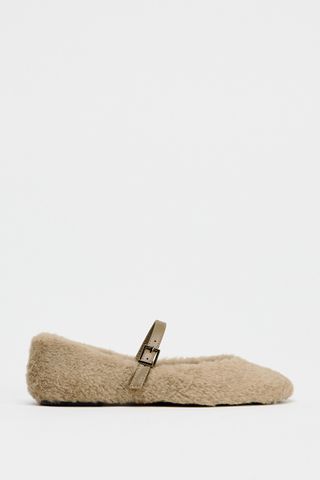 Faux Fur Strappy Ballet Flats