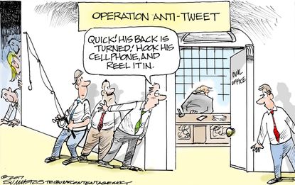 Political Cartoon U.S. Trump Twitter Tweets White House Oval Office