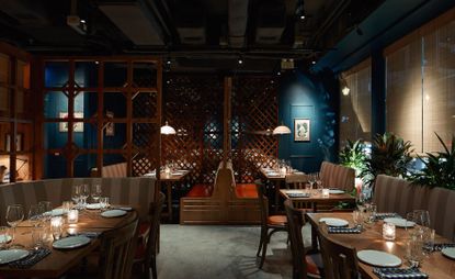 Dining area of the Optimist restaurant in Hong Kong, China