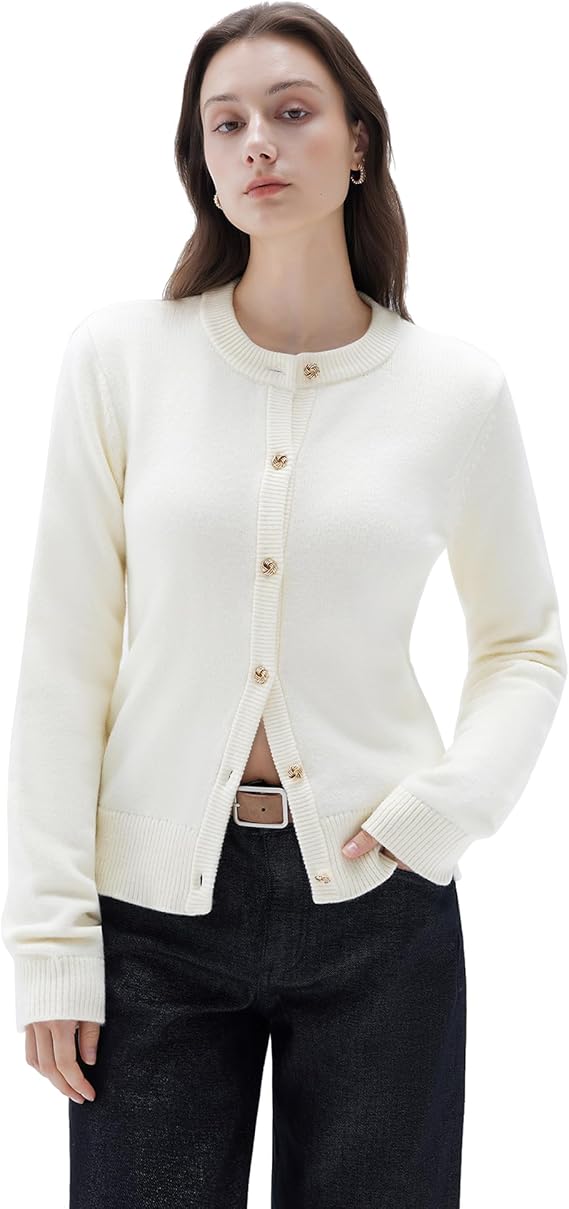 SUUKSESS, Suuksess Women Chunky Cashmere Cropped Cardigan Sweaters 2025 Trendy Fall Fashion Button Up Long Sleeve Knit Outfits(cream White L)