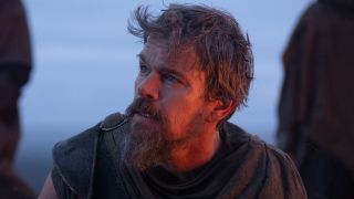 Odysseus (Matt Damon) looks astonished in The Odyssey.