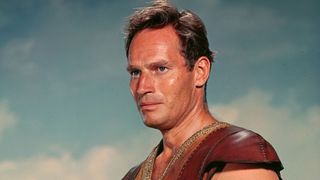 Charlton Heston stands in his costume for Ben-Hur