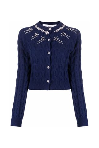 Paco Rabanne cable-knit crystal-embellished cropped cardigan