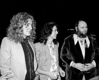 Robert Plant, Jimmy Page and Manager Peter Grant at Song Remains The Same Premiere