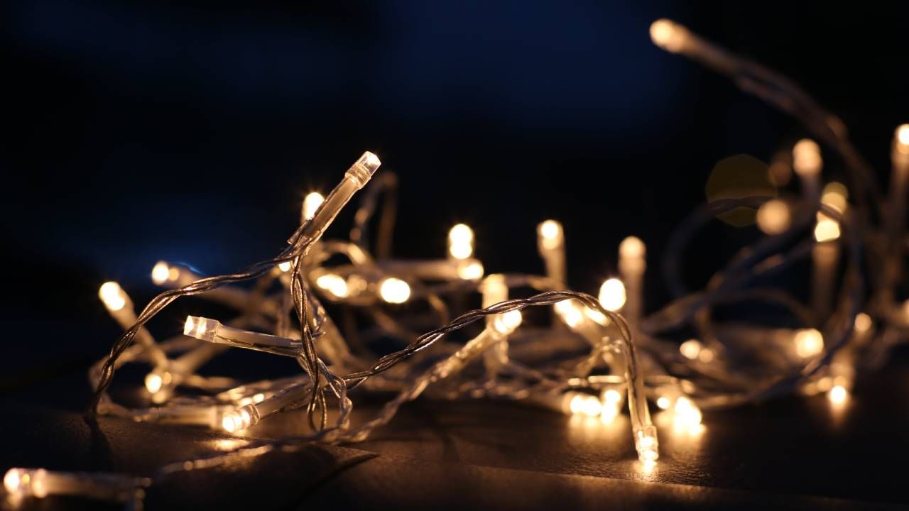 A bundle of white Christmas lights