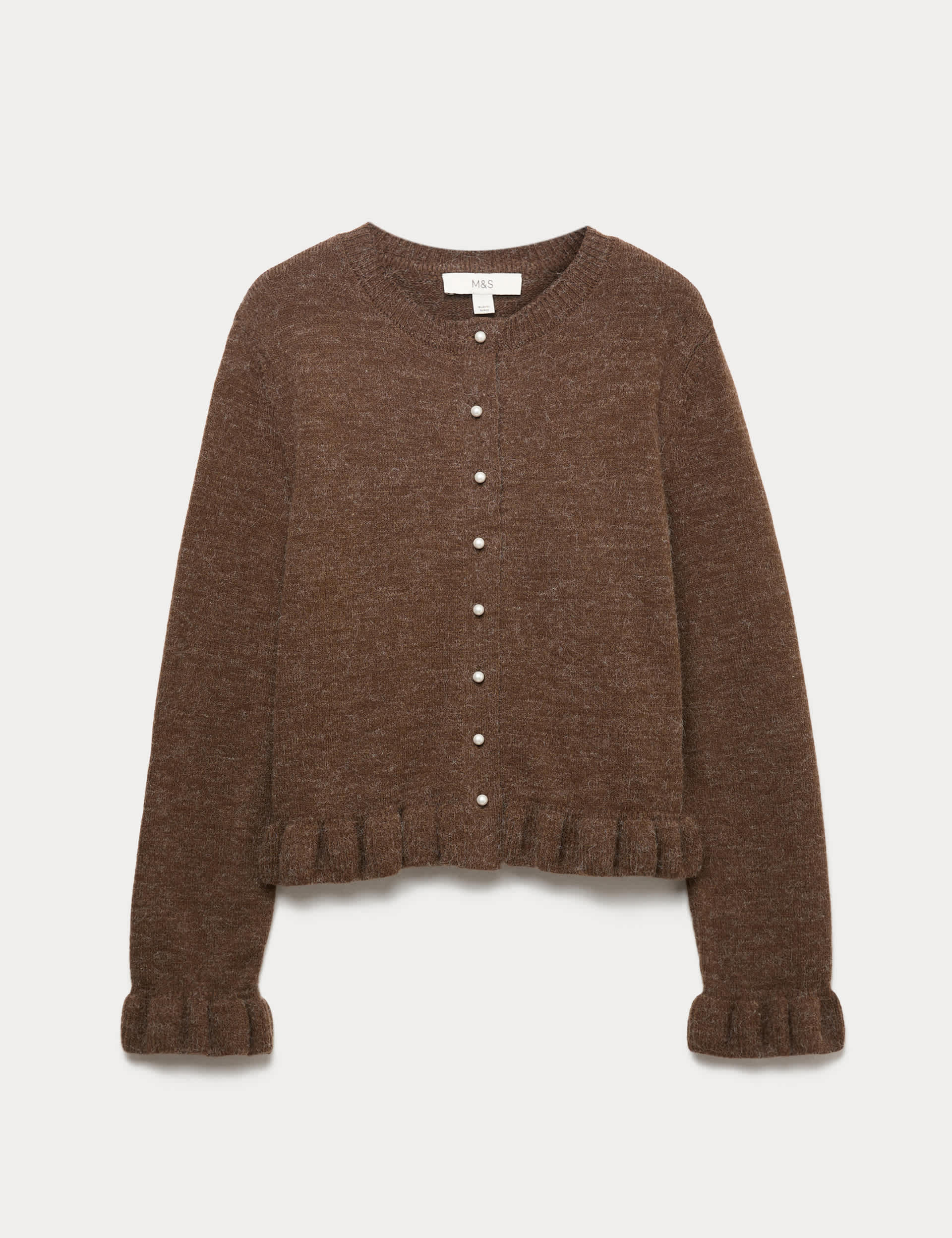 Textured Frill Detail Cardigan With Wool