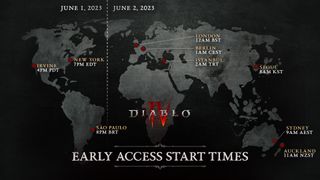 Diablo 4 early access start times around the world correlating to 4pm PDT on June 1