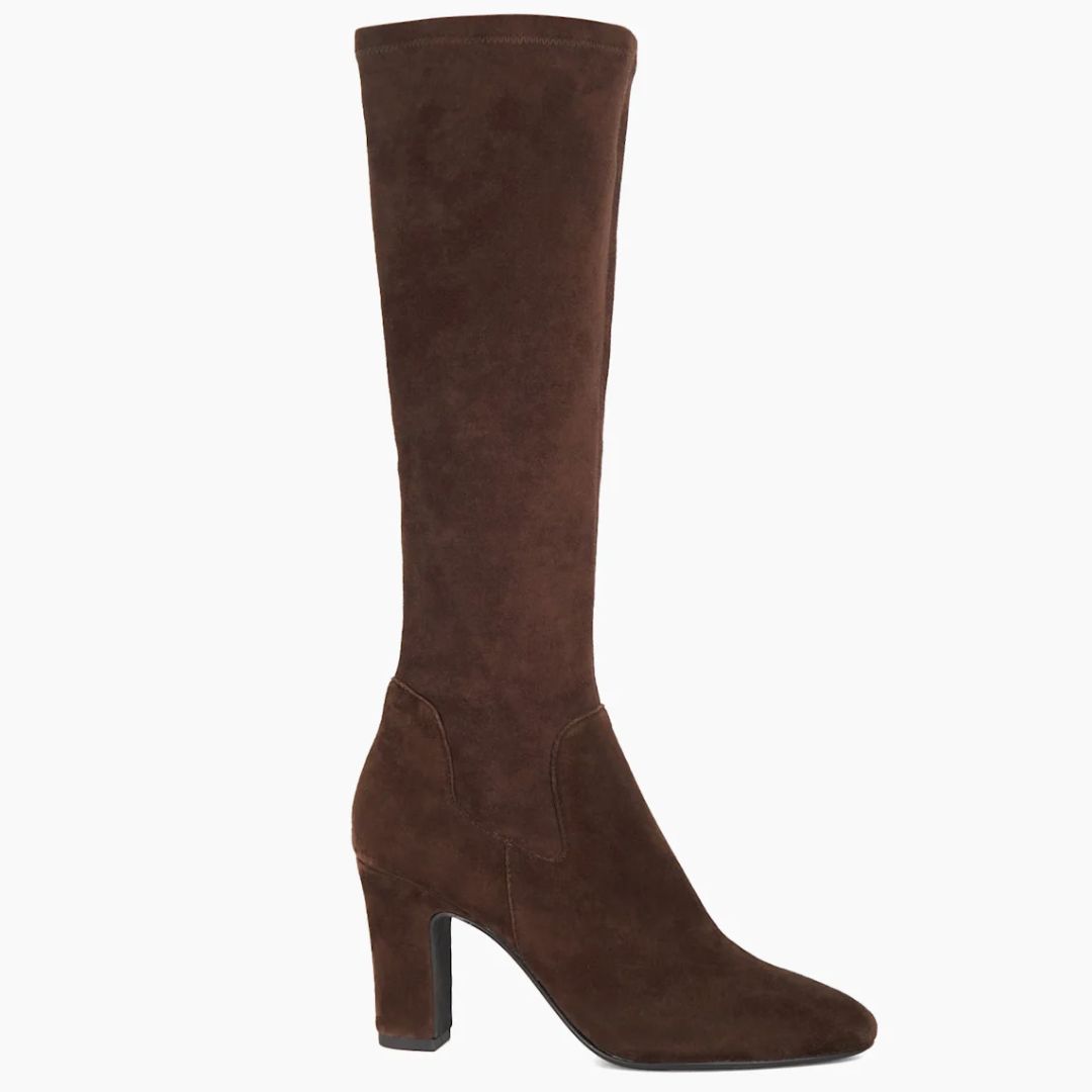 Dune Block-Heeled Brown Knee Highs