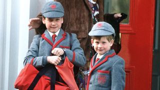 The Princess of Wales outside Wetherby School in London, with her sons William and Harry