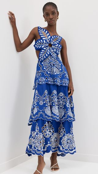 Blue Flower Richelieu Midi Dress