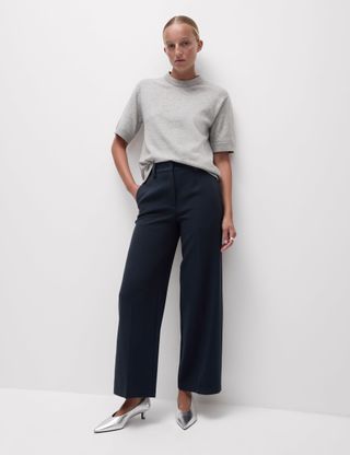 Crepe Tab Detail Wide Leg Trousers