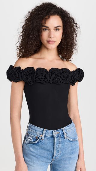 Solange Rosette Off Shoulder Thong Bodysuit