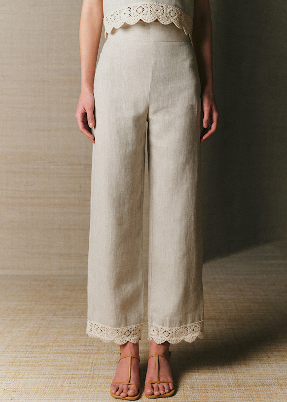 Fausto Trousers - Mottled Beige - Linen - S&amp;eacute;zane
