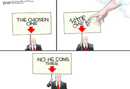 Political Cartoon Trump Chosen One Anagram He Cons Thee