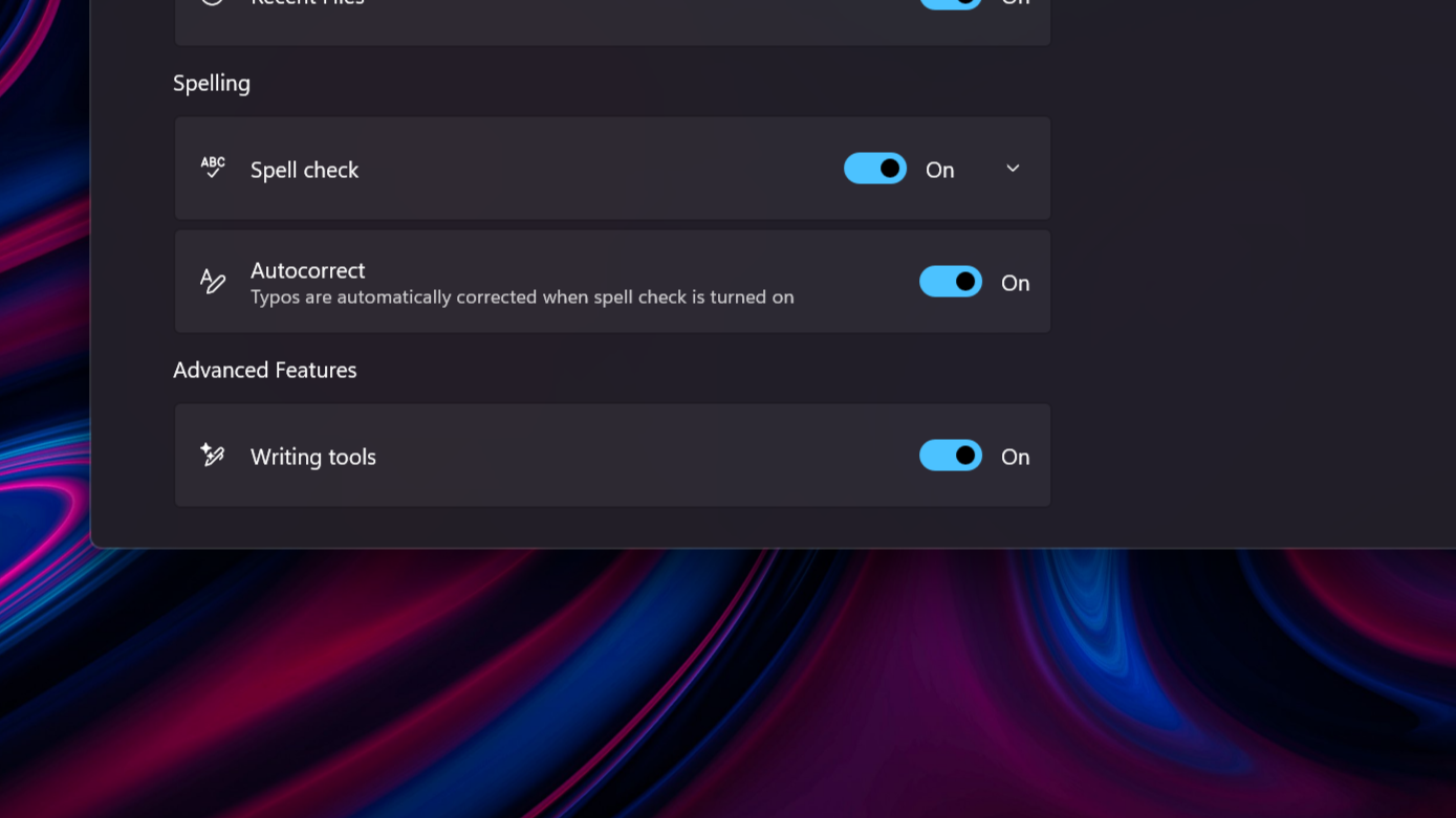 Notepad writing tools menu