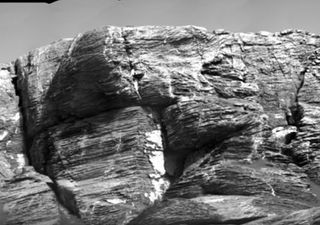 This view of "Vera Rubin Ridge" from the ChemCam instrument on NASA's Curiosity Mars rover shows sedimentary layers and fracture-filling mineral deposits.