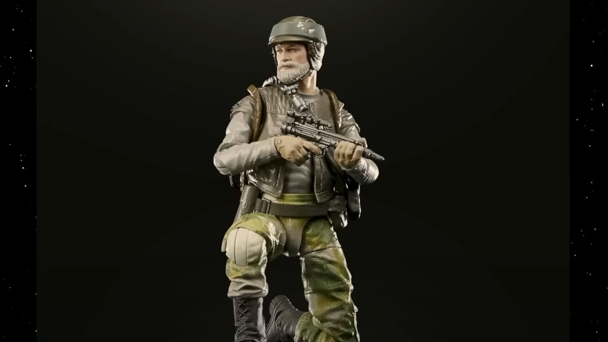 Star Wars The Black Series Return of the Jedi Rebel Commando action figure on a black background