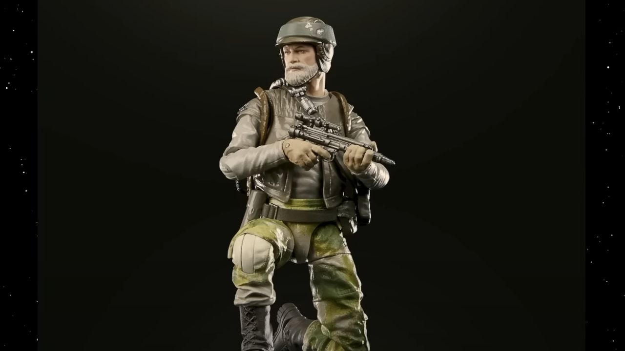 Star Wars The Black Series Return of the Jedi Rebel Commando action figure on a black background