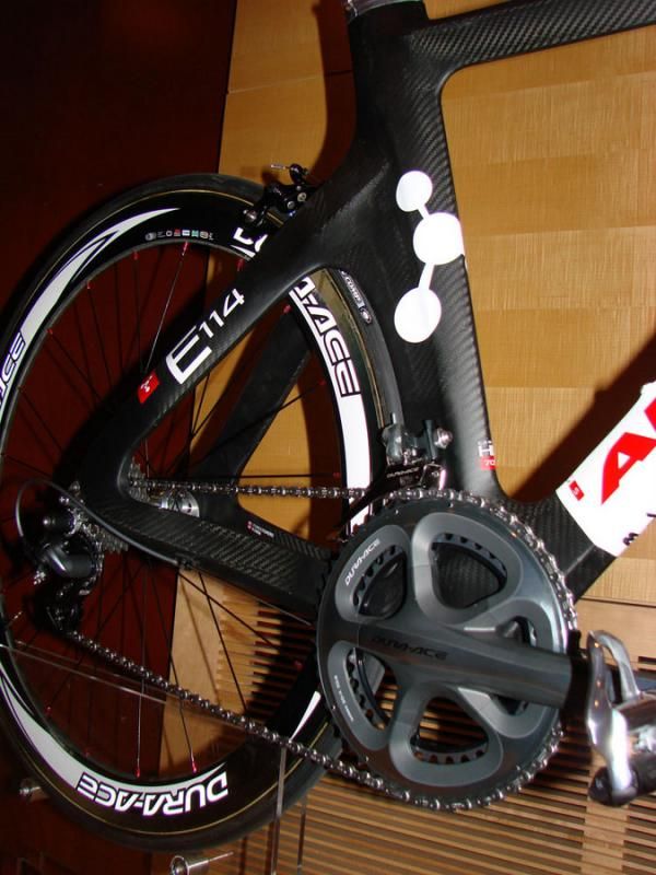 The rear end of the team's Argon 18 E-114 TT bike.