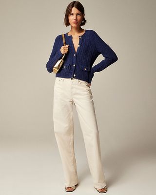 J.Crew, Odette Cable-Knit Sweater Lady Jacket in Cotton-Blend Bouclé