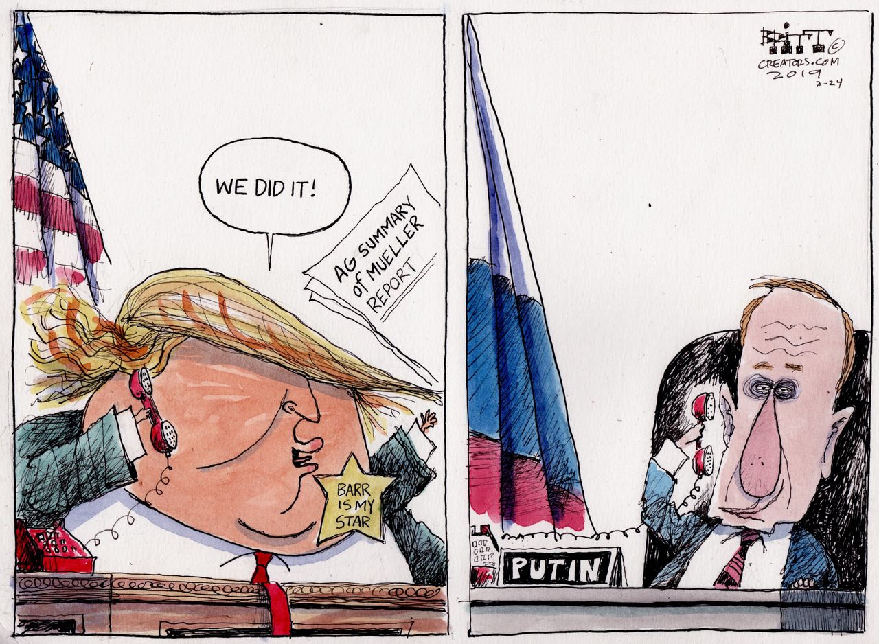 Political Cartoon U.S. Mueller report Trump Putin