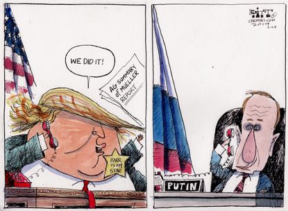 Political Cartoon U.S. Mueller report Trump Putin