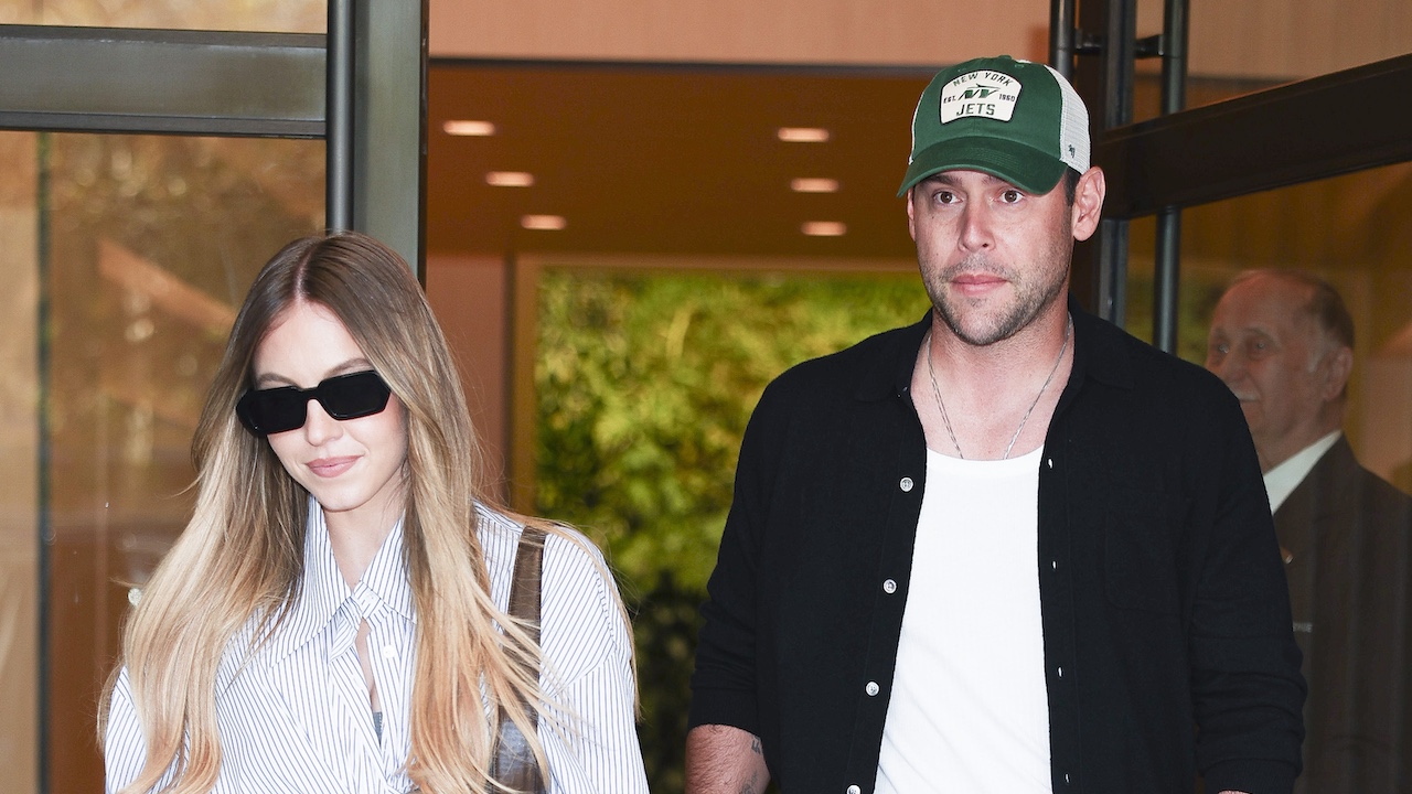 Scooter Braun and Sydney Sweeney leaving a hotel together in October of 2025
