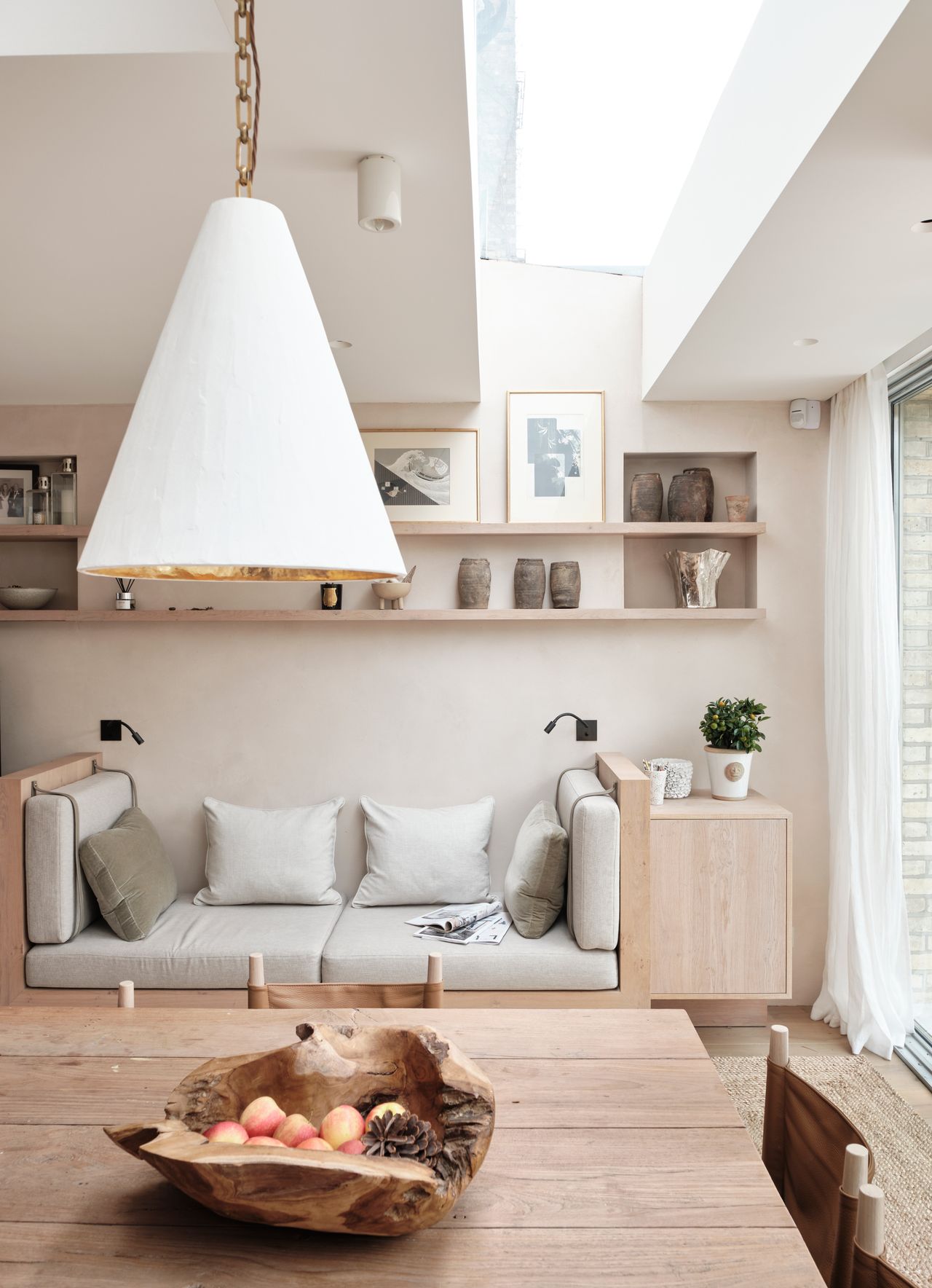 Neutral living room in open kitchen