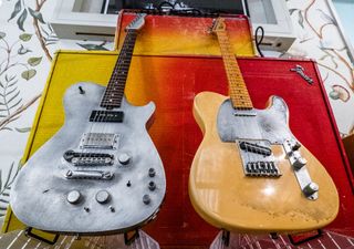 Matt Bellamy's Manson Delorean next to Jeff Buckley's 1983 USA Fender Telecaster