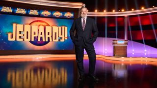Stephen Fry on the set of Jeopardy! UK