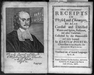 Engraved portrait of Kenelm Digby and title page from his Choice and Experimented Receipts in Physick and Chirurgery of 1668.