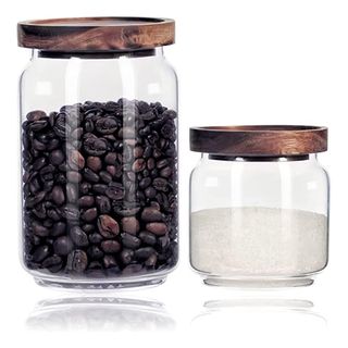 glass storage jars with wooden lids
