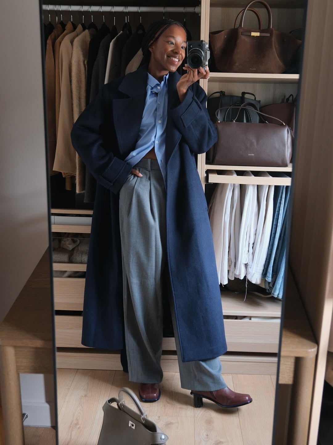 Taffy wearing the COS Twill Tailored Trousers.