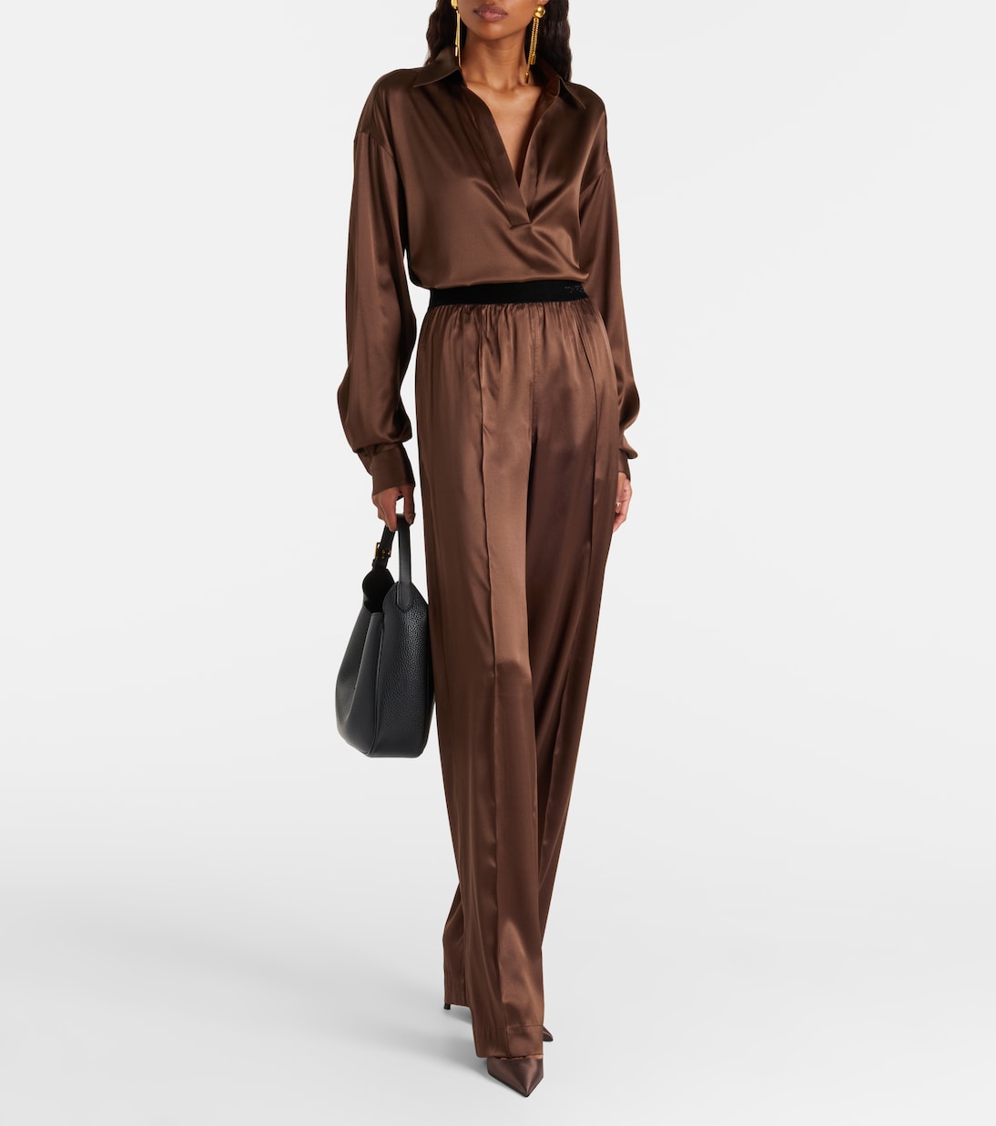 Silk-Blend Straight Pants in Brown - Tom Ford