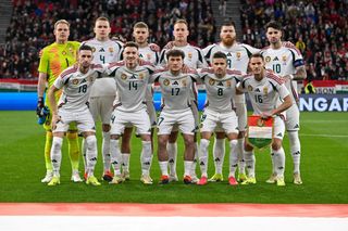 Hungary Euro 2024 squad Hungary's players (L to R), (front row) Hungary's midfielder #18 Zsolt Nagy, Hungary's midfielder #14 Bendeguz Bolla,Hungary's midfielder Callum Styles, Hungary's midfielder #08 Adam Nagy and Hungary's forward #16 Daniel Gazdag, (2nd row) Hungary's goalkeeper #01 Denes Disbusz, Hungary's defender #04 Attila Szalai, Hungary's defender #23 Marton Dardai, Hungary's defender #02 Adam Lang, Hungary's forward #09 Martin Adam and Hungary's forward #10 Dominik Szoboszlai pose prior to the friendly football match between Hungary and Kosovo in the Puskas arena in Budapest, Hungary, on March 26, 2024. (Photo by ATTILA KISBENEDEK / AFP) (Photo by ATTILA KISBENEDEK/AFP via Getty Images)