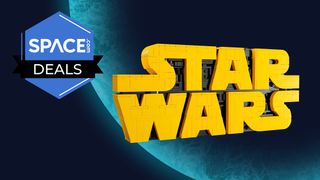 The Lego Star Wars Logo on blue planet backdrop with Space.com logo.