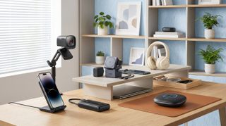 A selection of Anker products in a brightly lit home office